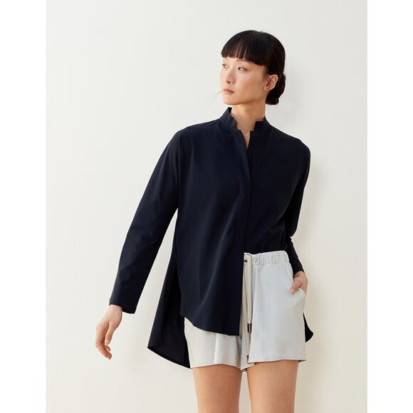 ADAY Something Borrowed Shirt Large - Dark Navy Blue Travel Commute Snap Relaxed - Picture 3 of 10